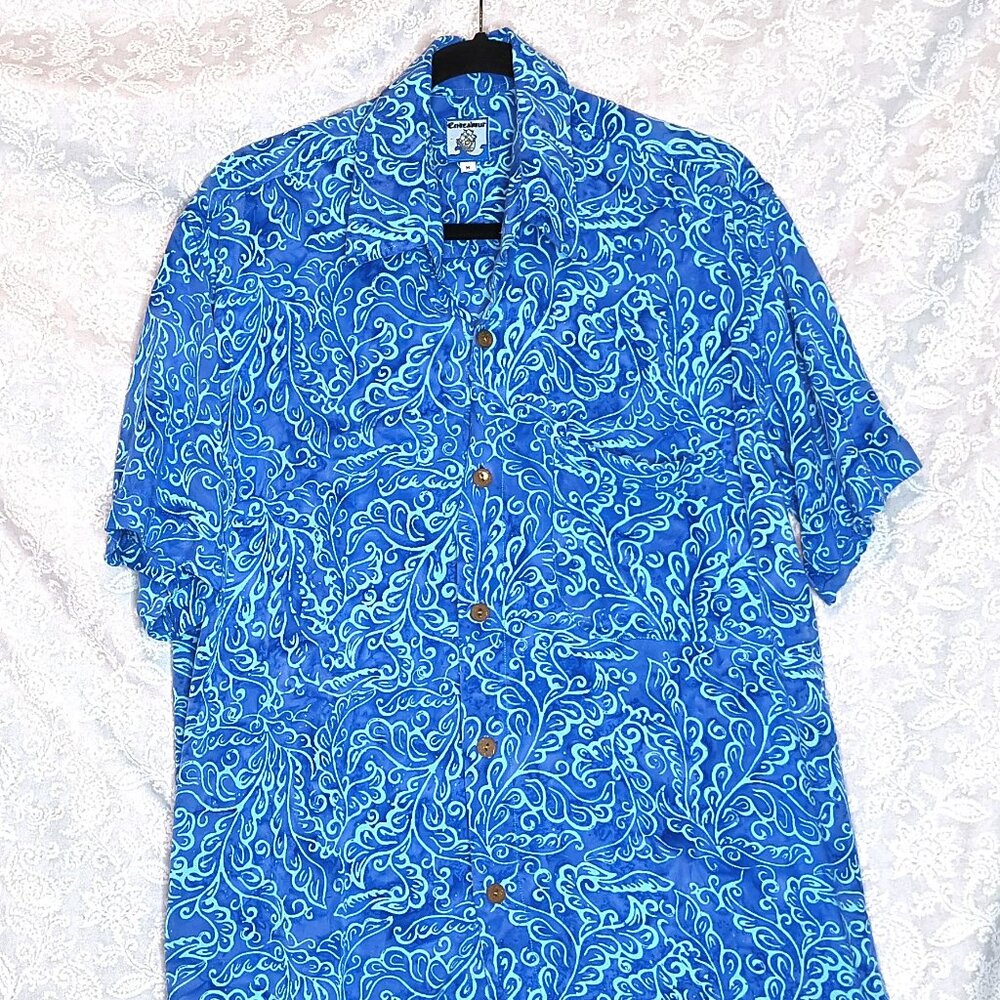 Vintage 'Endeavour' super soft aqua short sleeved Hawaiian shirt - M